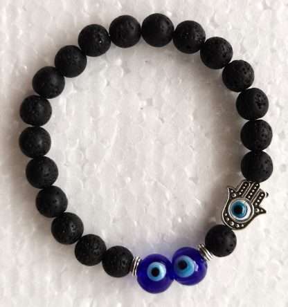 Hamsa Evil Eye Bracelet- Lava Stone