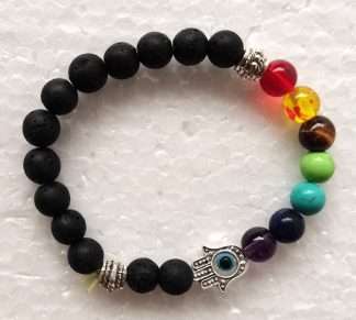 Hamsa Evil Eye Chakra Bracelet- Lava Stone