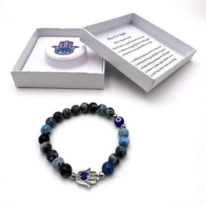 Hamsa Evil Eye Bracelet- Blue Fire Agate - Image 2
