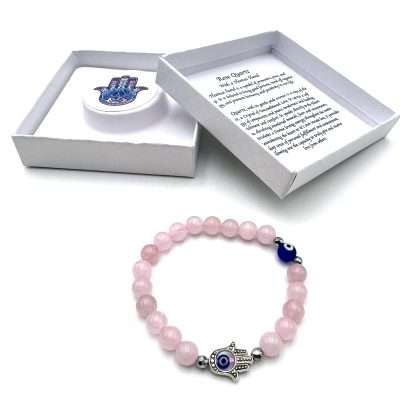 Hamsa Evil Eye Bracelet- Rose Quartz - Image 2