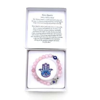 Hamsa Evil Eye Bracelet- Rose Quartz - Image 3