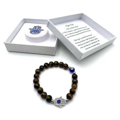 Hamsa Evil Eye Bracelet- Tiger Eye - Image 2