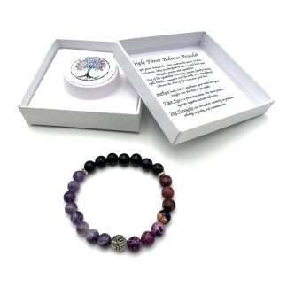 Triple Power Balance Bracelet Tree of Life - Amethyst-Purple Tiger Eye-King Turquoise (Howlite)