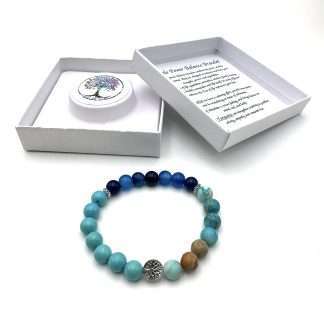 Triple Power Balance Bracelet Tree of Life - Blue Turquoise (Howlite) -Teal King Turquoise (Howlite) -Teal Banded Agate