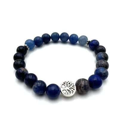 Triple Power Balance Bracelet Tree of Life - Dark Blue King Turquoise (Howlite) -Dark Blue Vein Jasper-Blue Chalcedony - Image 2
