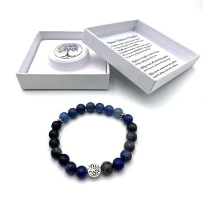 Triple Power Balance Bracelet Tree of Life - Dark Blue King Turquoise (Howlite) -Dark Blue Vein Jasper-Blue Chalcedony
