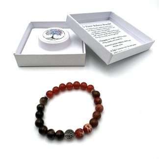 Triple Power Balance Bracelet Tree of Life - Red King Turquoise-Red Carnelian- Red Tiger Eye