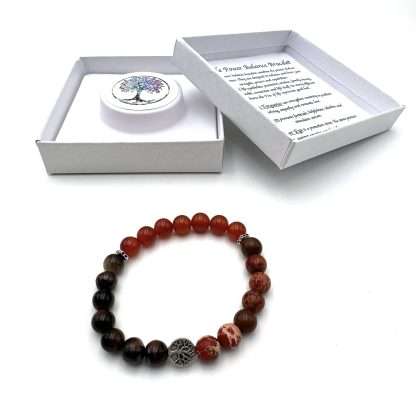 Triple Power Balance Bracelet Tree of Life -Red King Turquoise-Red Carnelian-Red Tiger Eye