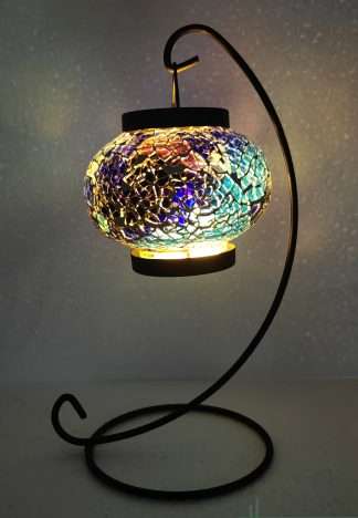 Turkish Mosaic Hanging T Light Holder with LED Candles