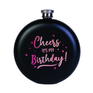 Rose Gold It's My Birthday Round Flask