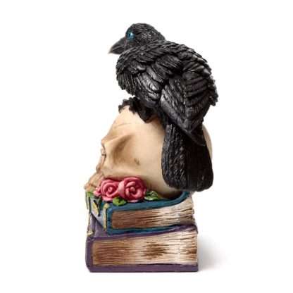 Crow Perched on LED Skull & Books - Image 3