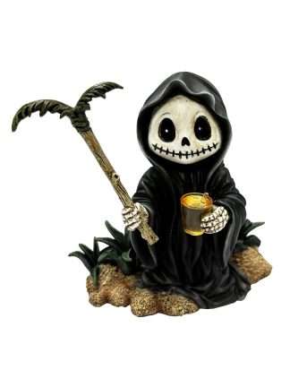 Adorable Summer Grim Reaper with Drink in Hand