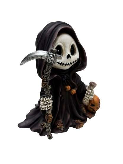 Adorable Autumn Grim Reaper with Pumpkin - Image 3
