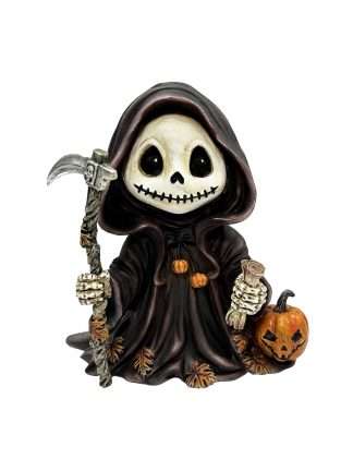 Adorable Autumn Grim Reaper with Pumpkin