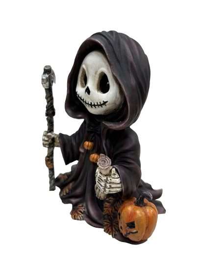 Adorable Autumn Grim Reaper with Pumpkin - Image 2