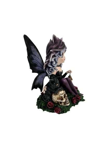 Goth Fairy Holding Lantern with Black Cat, Skulls & Roses - Image 3