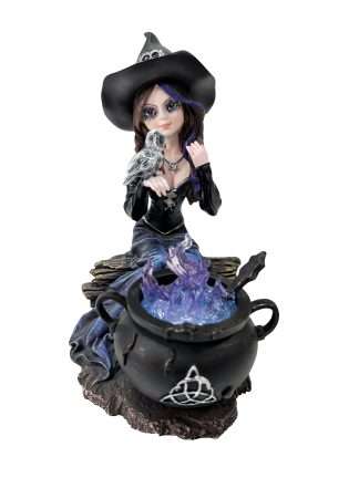 Witch with Owl and Brewing Cauldron