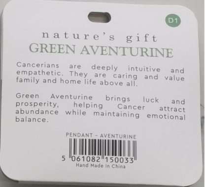 Natures Gift Jewelry Zodiac Pendant Green Aventurine- Cancer - Image 5