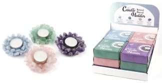 Crystal Gemstone Candle Holders- Blue Calcite, Green Aventurine, Rose Quartz, Amethyst