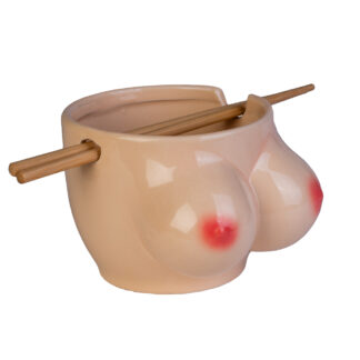 Boobs Ceramic Noodle Bowl with Bamboo Chopsticks