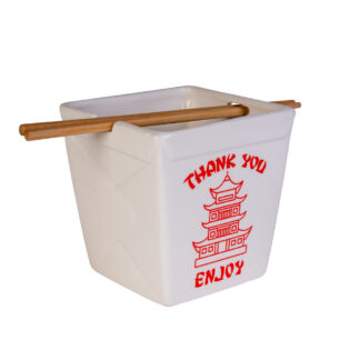 Takeaway Ceramic Noodle Bowl with Bamboo Chopsticks