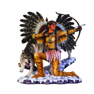 Large Native American Fairy with Wolf Figurine