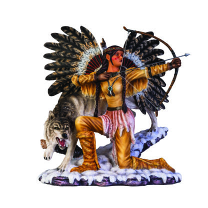 Large Native American Fairy with Wolf Figurine