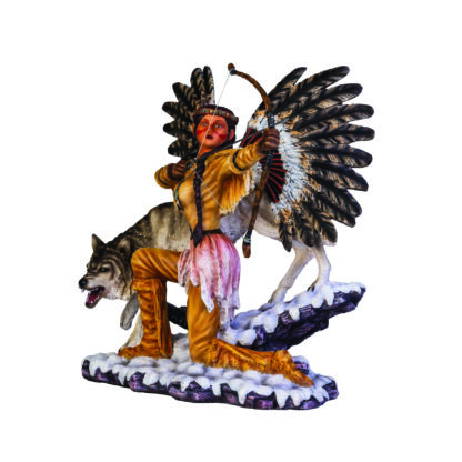 Large Native American Fairy with Wolf Figurine - Image 2
