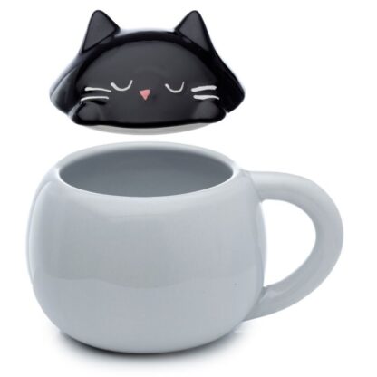 Feline Fine Black Cat Peeping Lid Ceramic Lidded Animal Mug - Image 2