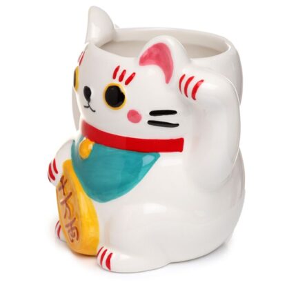 White Maneki Neko Lucky Cat Ceramic Shaped Mug - Image 2
