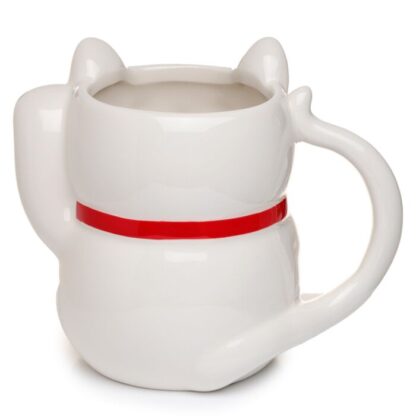 White Maneki Neko Lucky Cat Ceramic Shaped Mug - Image 3
