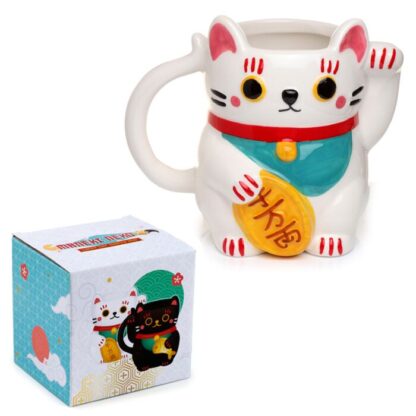 White Maneki Neko Lucky Cat Ceramic Shaped Mug - Image 5