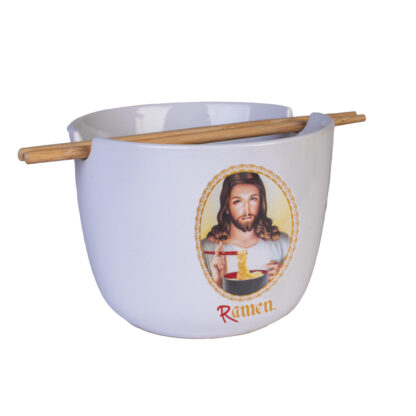 Jesus Ramen Ceramic Noodle Bowl with Bamboo Chopsticks - Image 2