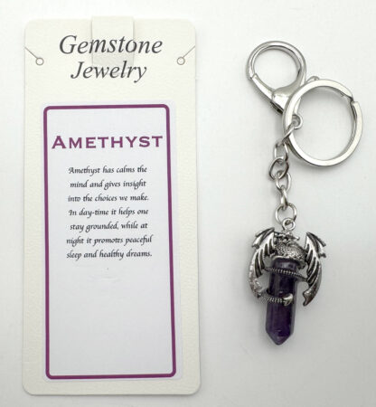 Keyring Dragon Wings Gemstone Point Amethyst