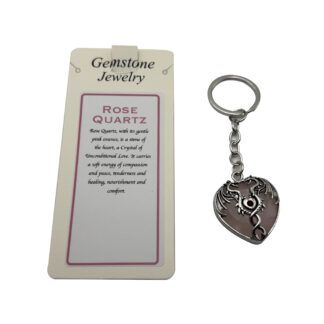 Keyring Mystical Dragon Heart Rose Quartz