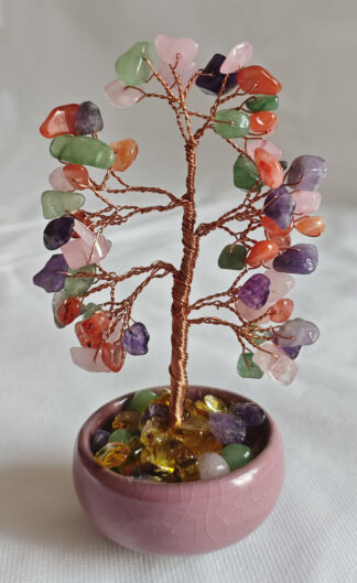 Mixed Stone Gemstone Tree Ceramic Base