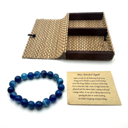 Aqua Blue Banded Agate Bracelet 10mm - Image 2