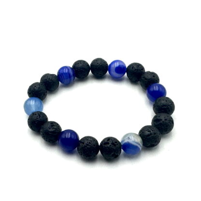 Lavastone & Dark Blue Banded Agate Bracelet 10mm - Image 3