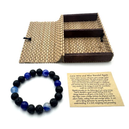 Lavastone & Dark Blue Banded Agate Bracelet 10mm - Image 2