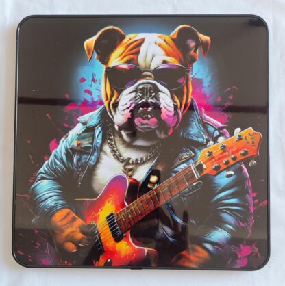 Framed PVC Pop Art Bulldog with Guitar 30x30cm - Image 2