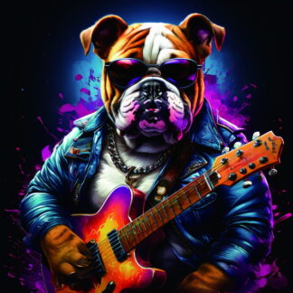Framed PVC Pop Art Bulldog with Guitar 30x30cm