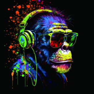 Framed PVC Pop Art Chimpanzee with Headphones 30x30cm