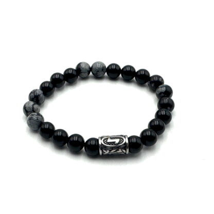 Rune Bracelet Onyx & Snowflake Obsidian Elhwaz - Image 3