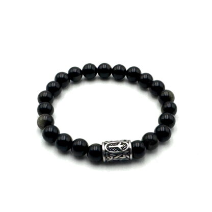 Rune Bracelet Golden Black Obsidian Algiz - Image 3