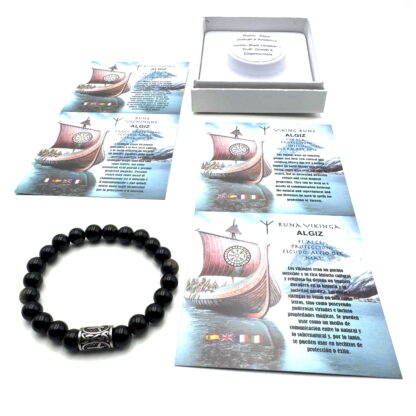 Rune Bracelet Golden Black Obsidian Algiz - Image 2