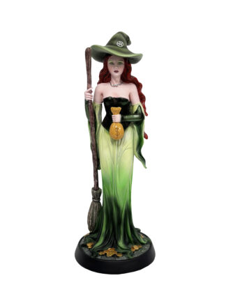 Green Witch With Broom and Bag of Money