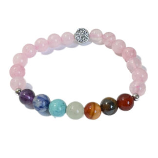 Chakra Bracelet Rose Quartz with Tree of Life Bead