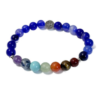 Chakra Bracelet Blue Banded Agate & Tree of Life Bead
