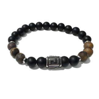 Men's Bracelet Matte Onyx Matte Tiger Eye & Greek Letter Bead