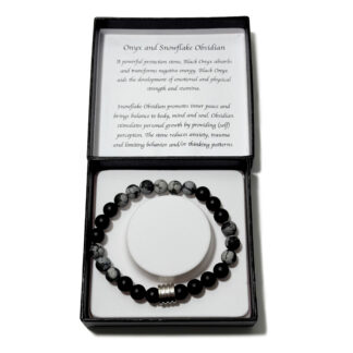 Men's Bracelet Matte Onyx Matte Snowflake Obsidian & 4 Ring Bead